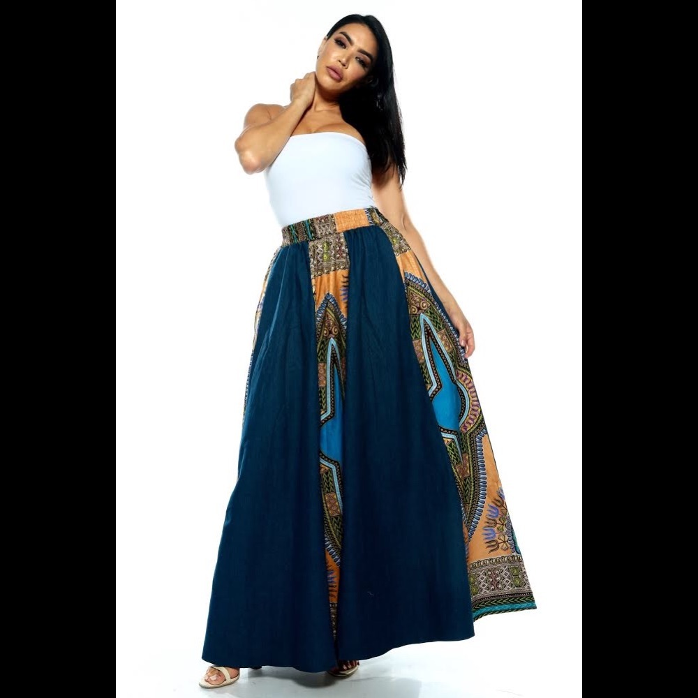 KHAKI DENIM FULL PRINTED PALLAZZO PANT